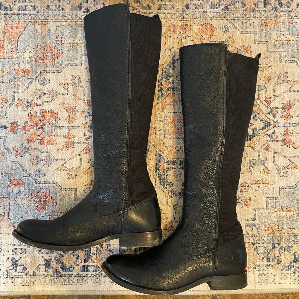FRYE Molly Gore Womens 6.5B Elastic Black Tall Riding Leather Boot Stretch Panel